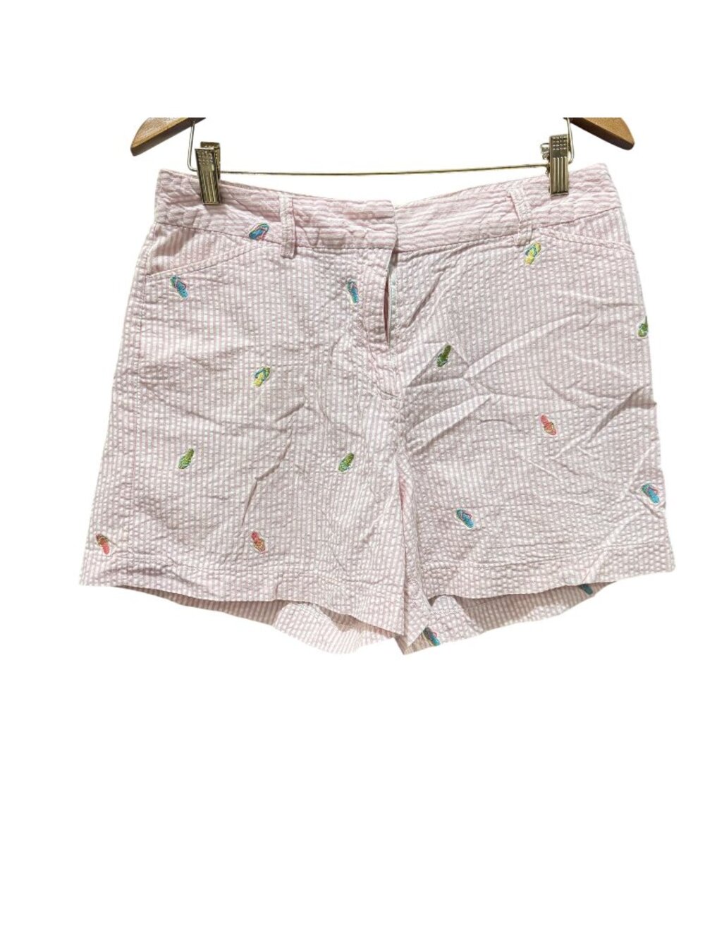 Dressbarn Pink Seersucker Flip Flop Embroidered Shorts Size‎ 10